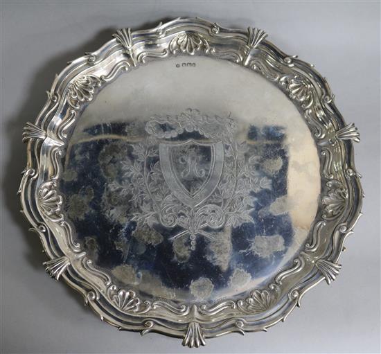 A late Victorian shaped circular silver salver by James Deakin & Sons, Sheffield, 1895, 26.3 oz.